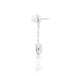 junipurr jewellery lala chain threadless push fit attachment. genuine freshwater pearls with cz gem. dangling earring with charm. 14k white gold