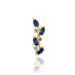ANDREIA By Junipurr Jewellery. Marquise cut genuine natural mystic topaz and blue CZ internally threaded 14g vine style jewellery gift for him for her for piercing lovers. 14k yellow gold.