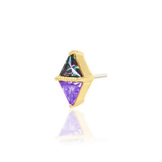 Junipurr Jewellery Queen Mystic Threadless Attachment stacked triangle light purple cz and genuine natural mystic topaz with beaded accent prong set triangular stone 14k yellow gold