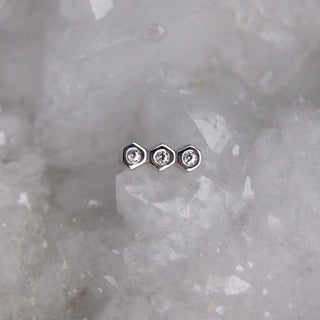 junipurr white gold honeycomb linear hexagon piercing attachment threadless push fit with cz gems
