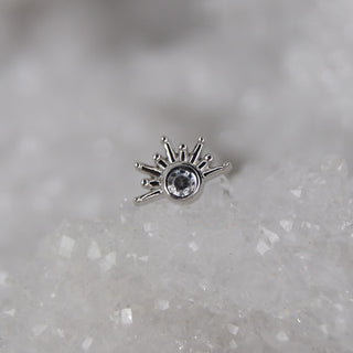 BVLA Body vision los angeles threadless push fit pin attachment 14k gold with genuine white clear swarovski live to tell sunray sun ray sun shine bezel set white