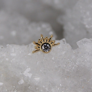 BVLA Body vision los angeles threadless push fit pin attachment 14k gold with genuine white clear swarovski live to tell sunray sun ray sun shine bezel set yellow