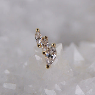 BUDDHA JEWELLERY BODY JEWELRY PIERCING THREADLESS 14K GOLD MARQUISE GEM CZ SWAROVSKI GEM STACK FAN CURATION