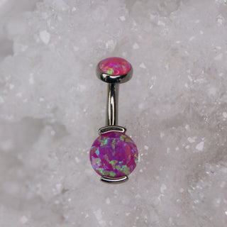 pink opal mimosa magenta faux opal double gem prong set navel bar industrial strength 14g 1.6mm internally threaded implant grade titanium curve