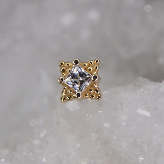 BVLA Body vision los angeles threadless push fit pin attachment 14k gold with genuine white clear swarovski yellow gold princess cut mini kandy tribead beaded square gem