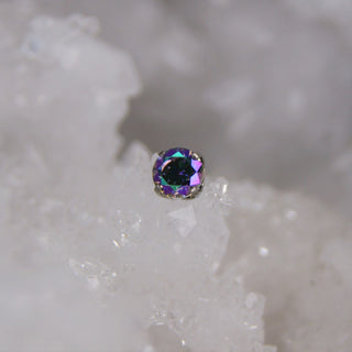 prong set gem round threadless push fit implant grade titanium attachment paradise shine duochrome multichrome iridescent body jewellery jewelry