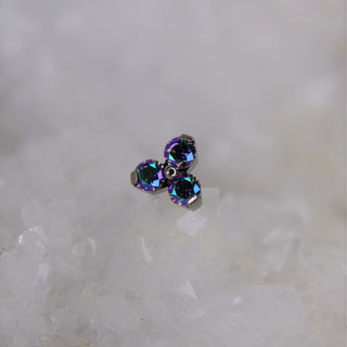triple gem trinity triangular threadless push fit jewelry attachment implant grade titanium paradise shine iridescent duochrome green purple swarovski cz gem piercings jeweller