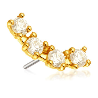 TISH LYON 4 GEM CURVE 14K GOLD THREADLESS PUSH FIT ATTACHMENT CZ CUBIC ZIRCONIA ATTACHMENT FOR PIERCING LOVERS YELLOW GOLD 14K