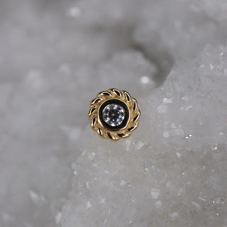 BVLA Body vision los angeles threadless push fit pin attachment 14k gold with genuine white clear swarovski yellow gold choctaw braided bezel mini
