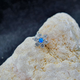 junipurr 14k white Gold Flower with clear and blue Swarovski stones decorative end JJ0085 WG