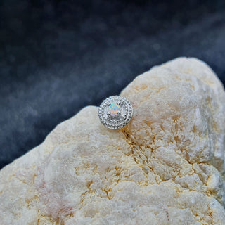 junipurr 14k white gold Double Millgrain Opal Round decorative end JJ1388 WG OP