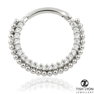 TISH LYON® - Pavé Multi Jewelled Septum / Daith Ring White gold
