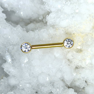 House Gold - 18K Gold Nipple Bar Ends - Bezel Set Zirconia
