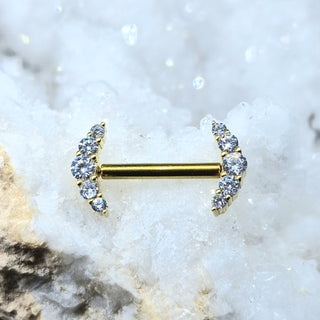 House Gold - 18K Gold Nipple Bar Ends - Clear Zirconia Gem Crescent
