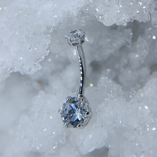 White Gold Navel Bar Clear CZ
