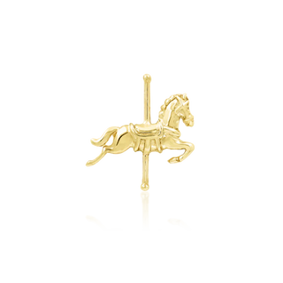 All the fun of the carousel in 14k solid gold Pony Ride is an exquisite hand carved carousel horse.