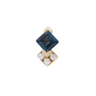 buddha jewellery jewelry london blue topaz and white swarovski cz princess cut piercings with push fit threadless attachment in 14k white yellow gold