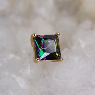 junipurr jewellery threadless push fit piercing jewellery attachment gift for him for her prong set square rhombus princess cut genuine mystic topaz gem 14k yellow gold