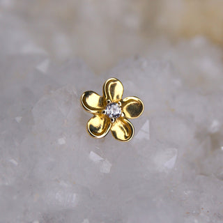 junipurr jewelry jewellery 14k yellow gold push fit threadless attachment flower floral botanical earring piercing with swarovski cz gem