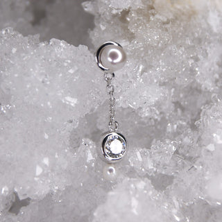 junipurr jewelry jewellery fresh water pearl and cz cubic zirconia swarovski chain charm dangle earring 14k white gold threadless push fit attachment