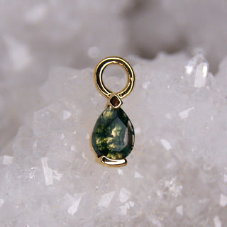 junipurr jewellery jewelry ursula pear cut genuine moss agate charm dangle 14k gold