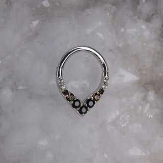 buddha jewellery jewelry hinge ring clicker black gem spinel and smoky smokey quartz septum daith piercing ring