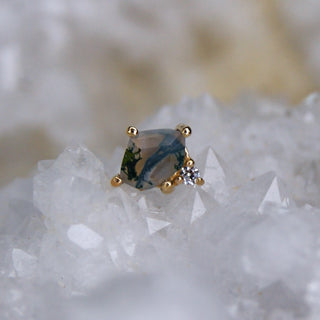 buddha jewelry jewellery organics pushfit with genuine green moss agate in 14k gold piercing jewellery for ear curation