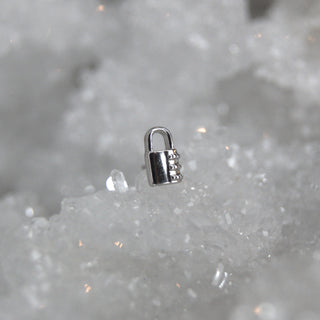 Junipurr jewellery threadless push fit attachment cartilage nose stud earring key keyhole padlock earring 14k solid white gold