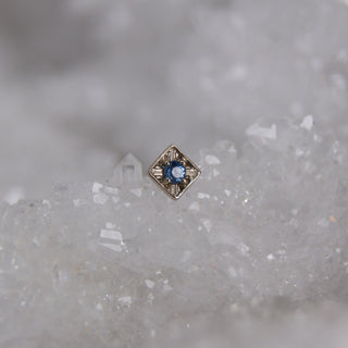 Local natives jewellery fancy engraved square push fit attachment with engraving and genuine stone 14k white gold and blue spinel