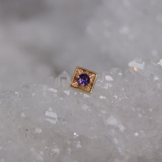 Local natives jewellery fancy engraved square push fit attachment with engraving and genuine stone 14k Yellow gold and amethyst