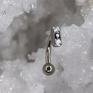 Floating Navel belly bar with black and white gems