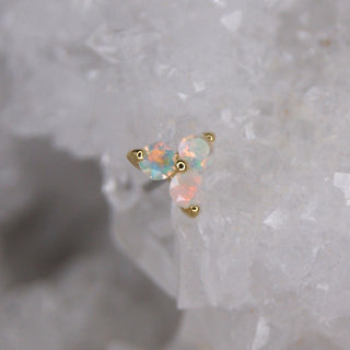 anatometal yellow gold 18k 18 karat opal trinity trip triple cluster faceted cut opal white reflective rainbow threadless push fit attachment