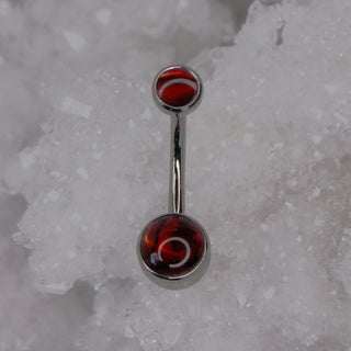red paua shell natutal stone double gem navel bar industrial strength 14g 1.6mm internally threaded implant grade titanium curve