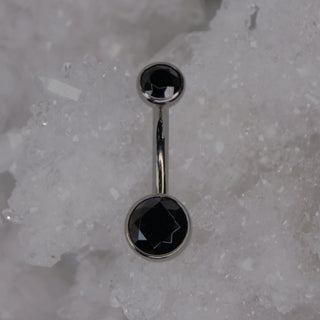 black ceramic gem double gem navel bar industrial strength 14g 1.6mm internally threaded implant grade titanium curve