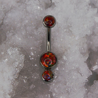 fire opal triple gem navel bar industrial strength 14g 1.6mm internally threaded implant grade titanium curve