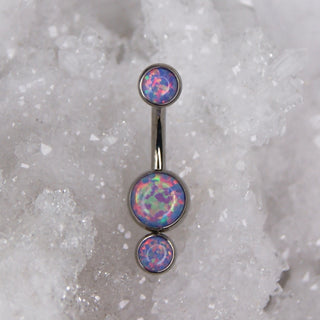 light lavender opal triple gem navel bar industrial strength 14g 1.6mm internally threaded implant grade titanium curve