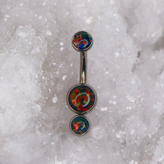 black opal triple gem navel bar industrial strength 14g 1.6mm internally threaded implant grade titanium curve faux opal