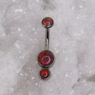 fire opal triple gem navel bar industrial strength 14g 1.6mm internally threaded implant grade titanium curve