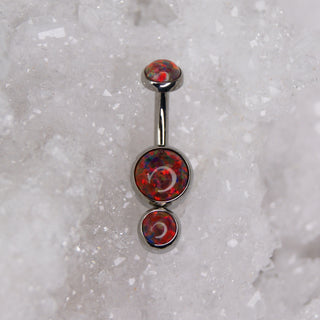 fire opal triple gem navel bar industrial strength 14g 1.6mm internally threaded implant grade titanium curve