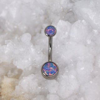 light lavender opal double gem navel bar industrial strength 14g 1.6mm internally threaded implant grade titanium curve