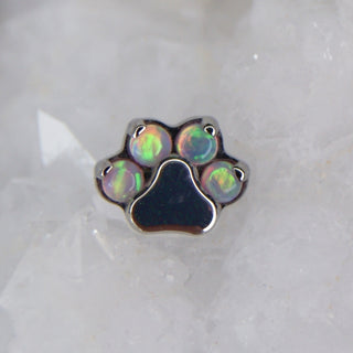 industrial strength paw print with opal gems implant grade titanium internally threaded 18g 16g 1mm 1.2mm white faux opal