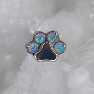 industrial strength paw print with opal gems implant grade titanium internally threaded 18g 16g 1mm 1.2mm sky blue faux opal