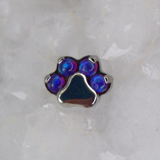 industrial strength paw print with opal gems implant grade titanium internally threaded 18g 16g 1mm 1.2mm purple faux opal