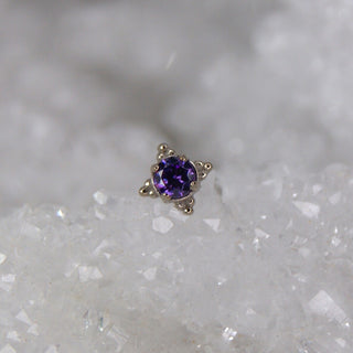 anatometal faceted amethyst purple cz cubic zirconia zia kandy with tri bead accents threadless push fit 18k white gold