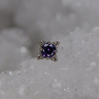 anatometal faceted amethyst purple cz cubic zirconia zia kandy with tri bead accents threadless push fit 18k white gold