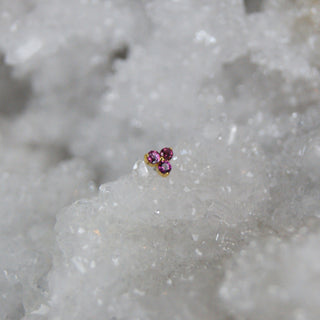 rhodolite 18k trio of gems set in gold from anatometal threadless push fit cartilage stud earrings