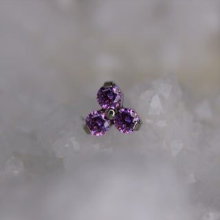 triple gem trinity triangular threadless push fit jewelry attachment implant grade titanium fancy purple lilac swarovski cz gem piercings jewellery