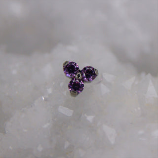 triple gem trinity triangular threadless push fit jewelry attachment implant grade titanium fancy purple lilac swarovski cz gem piercings jewellery
