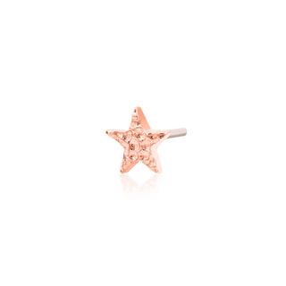 junipurr jewellery hammered textured star attachment in threadless push fit for piercing lovers. star earrings with sparkle glitter effect. 14k rose gold
