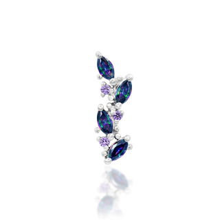ANDREIA By Junipurr Jewellery. Marquise cut genuine natural mystic topaz and blue CZ internally threaded 14g vine style jewellery gift for him for her for piercing lovers. 14k white gold.